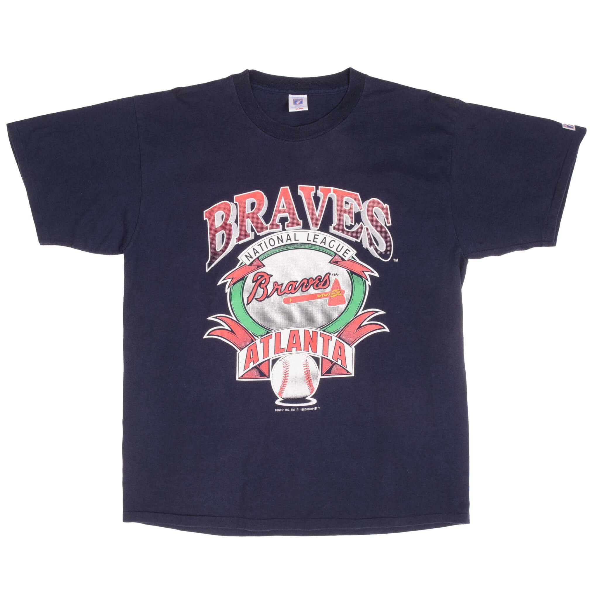 VINTAGE MLB ATLANTA BRAVES 1992 LOGO 7 TEE SHIRT XL MADE IN USA