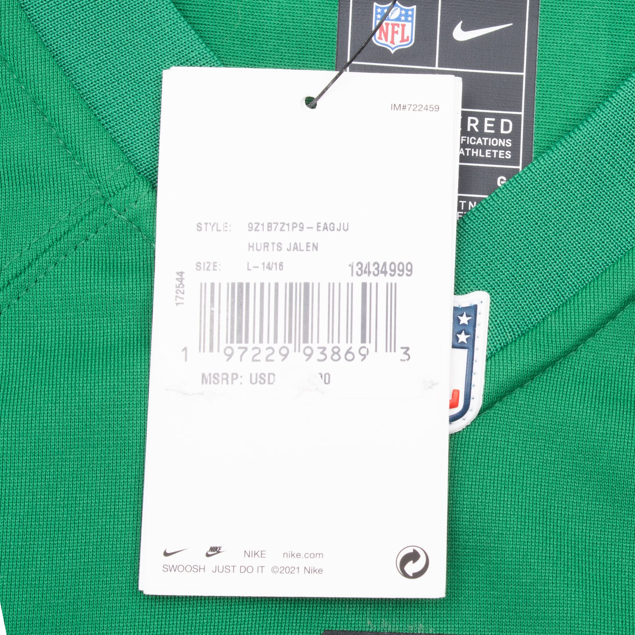 Vintage Nfl Philadelphia Eagles Hurts #1 Nike Jersey Size Large Youth Deadstock