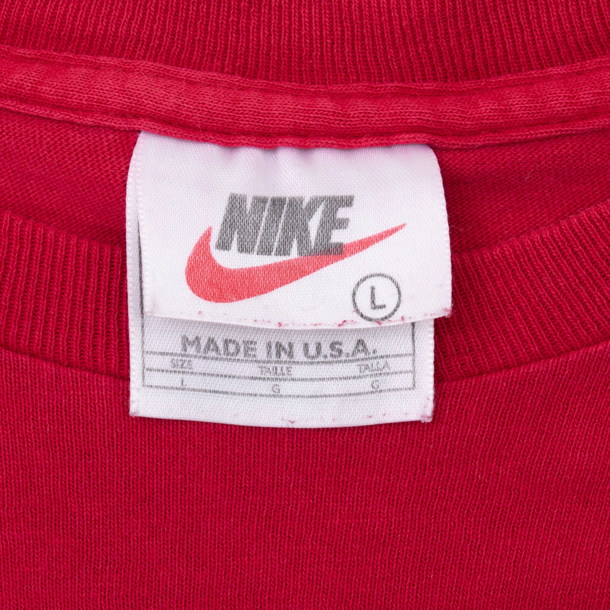 Vintage Nike Classic Swoosh Red Tee Shirt 1990S Size Large Made In Usa