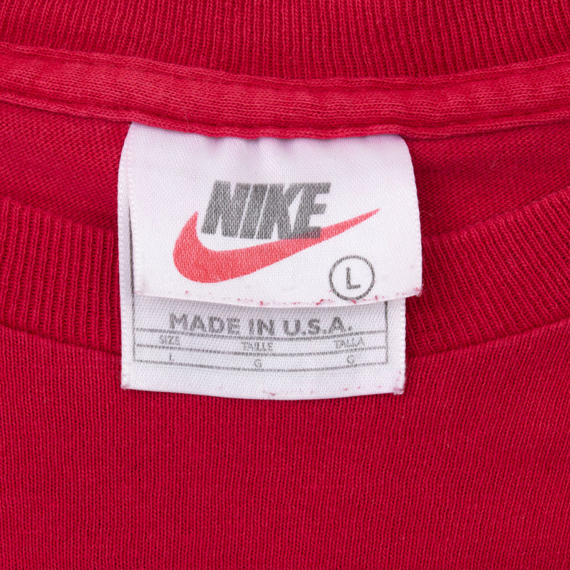 Vintage Nike Classic Swoosh Red Tee Shirt 1990S Size Large Made In Usa