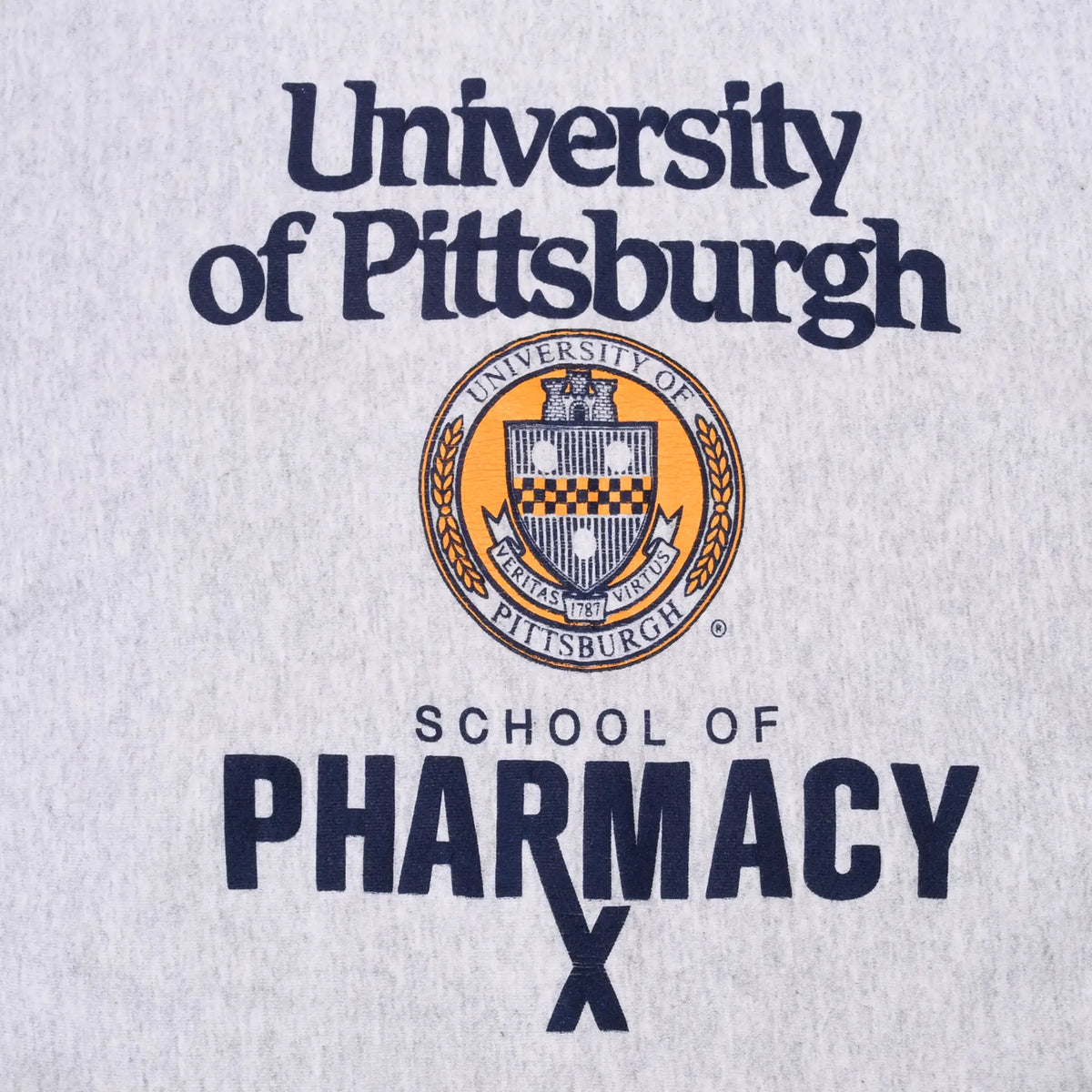 Close-up of University of Pittsburgh crest and School of Pharmacy front print