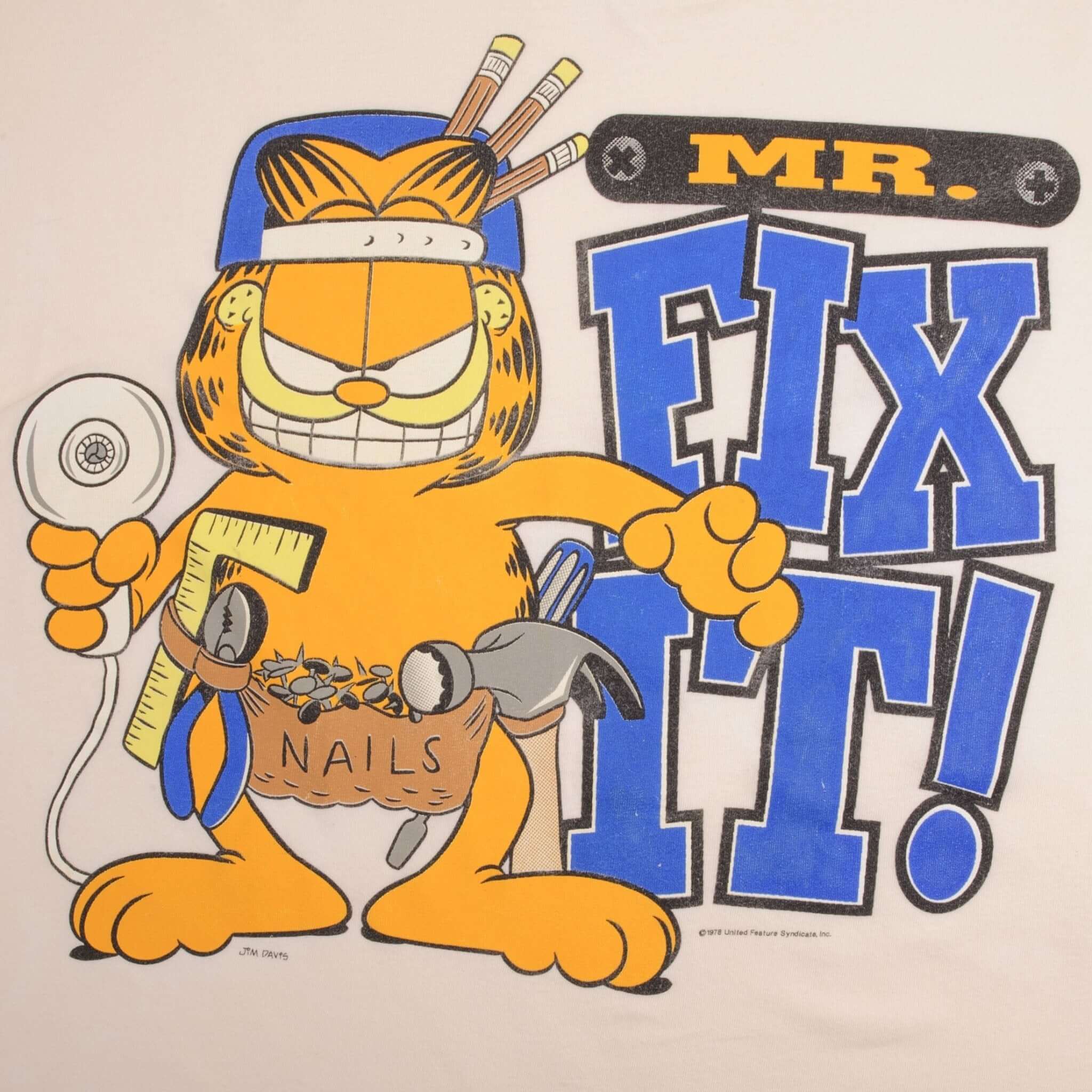 Vintage Garfield Mr Fix It 1990S Long Sleeve Tee Shirt Size 2Large