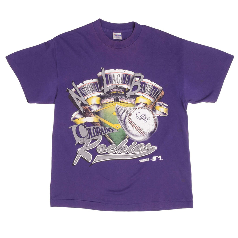 Vintage Purple MLB Colorado Rockies Tee Shirt 1991 Size Medium Made In USA With Single Stitch Sleeves