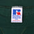 Russell Athletic XXL Made in USA neck label on pine green sweatshirt