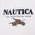 Close-up of Nautica The Continental Divide fishing graphic with creel, fish, rod and net