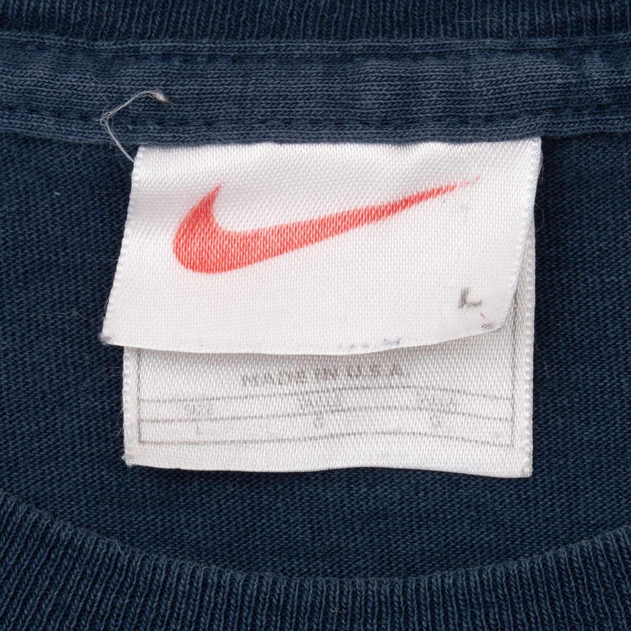 VINTAGE NIKE CLASSIC SWOOSH NAVY BLUE TEE SHIRT 1990S LARGE MADE IN USA