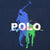 Close-up of multicolor paint-splash polo player and Polo logo print on navy hoodie