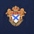 Close-up of multicolor Polo Ralph Lauren crest embroidery on navy fabric
