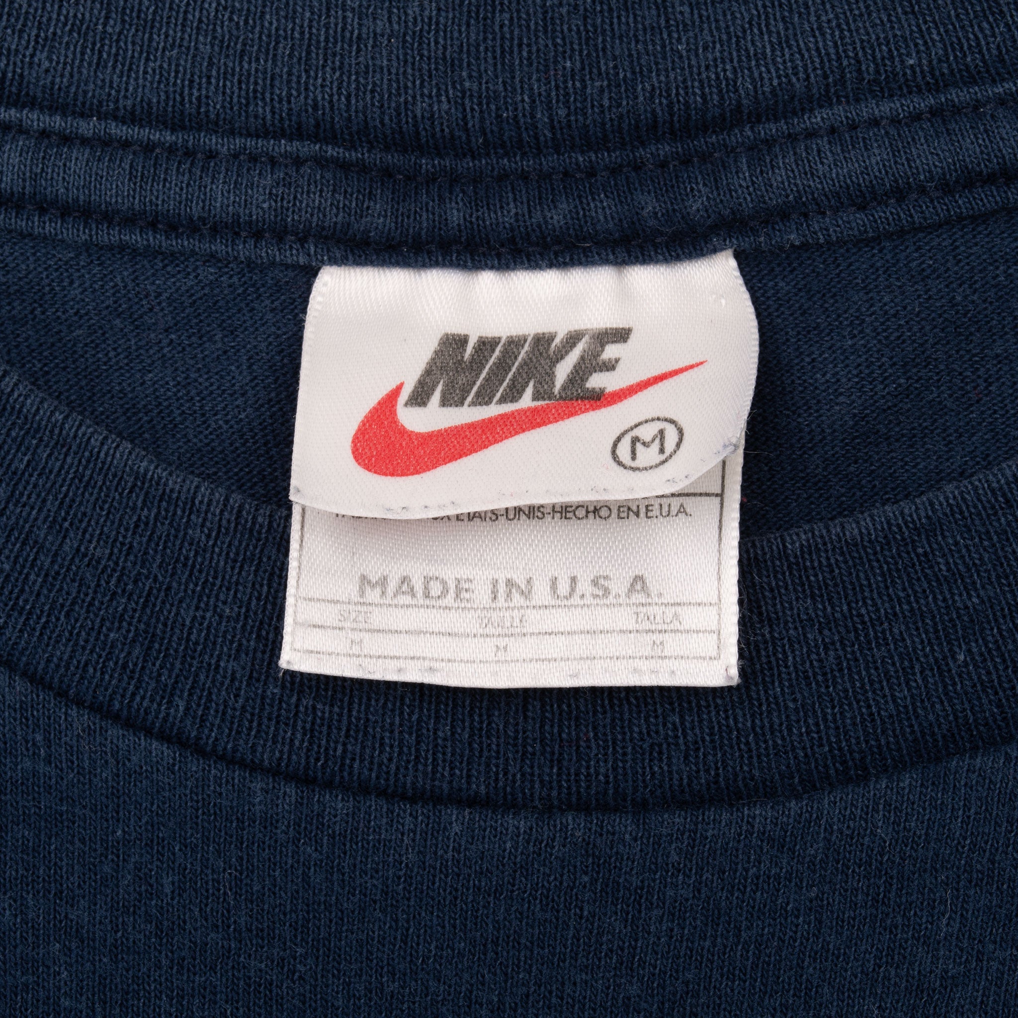 Vintage Nike Big Swoosh Blue Tee Shirt 1990S Size Medium Made In Usa