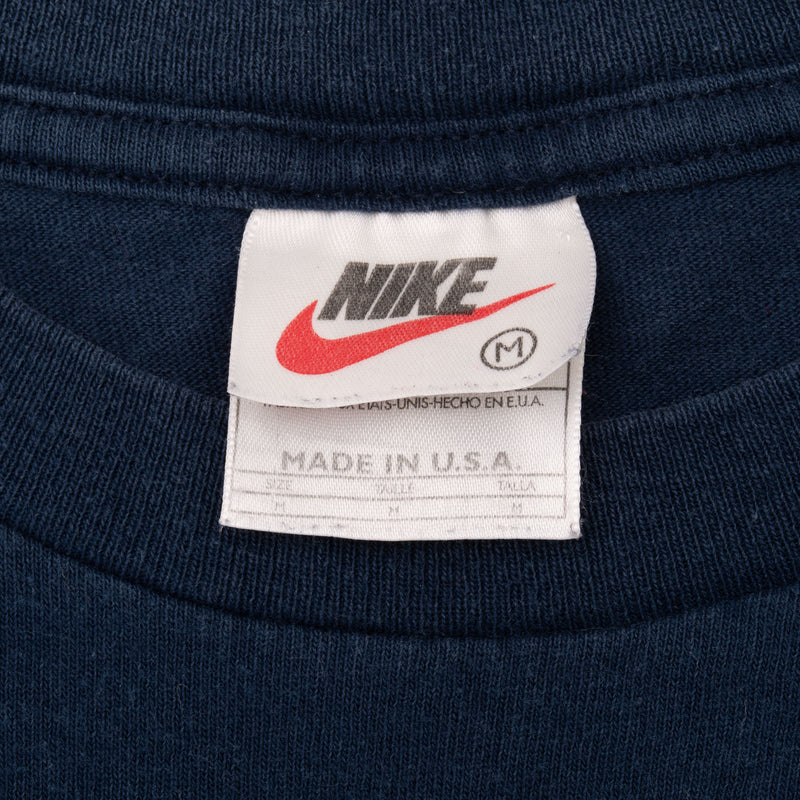 Vintage Nike Big Swoosh Blue Tee Shirt 1990S Size Medium Made In Usa