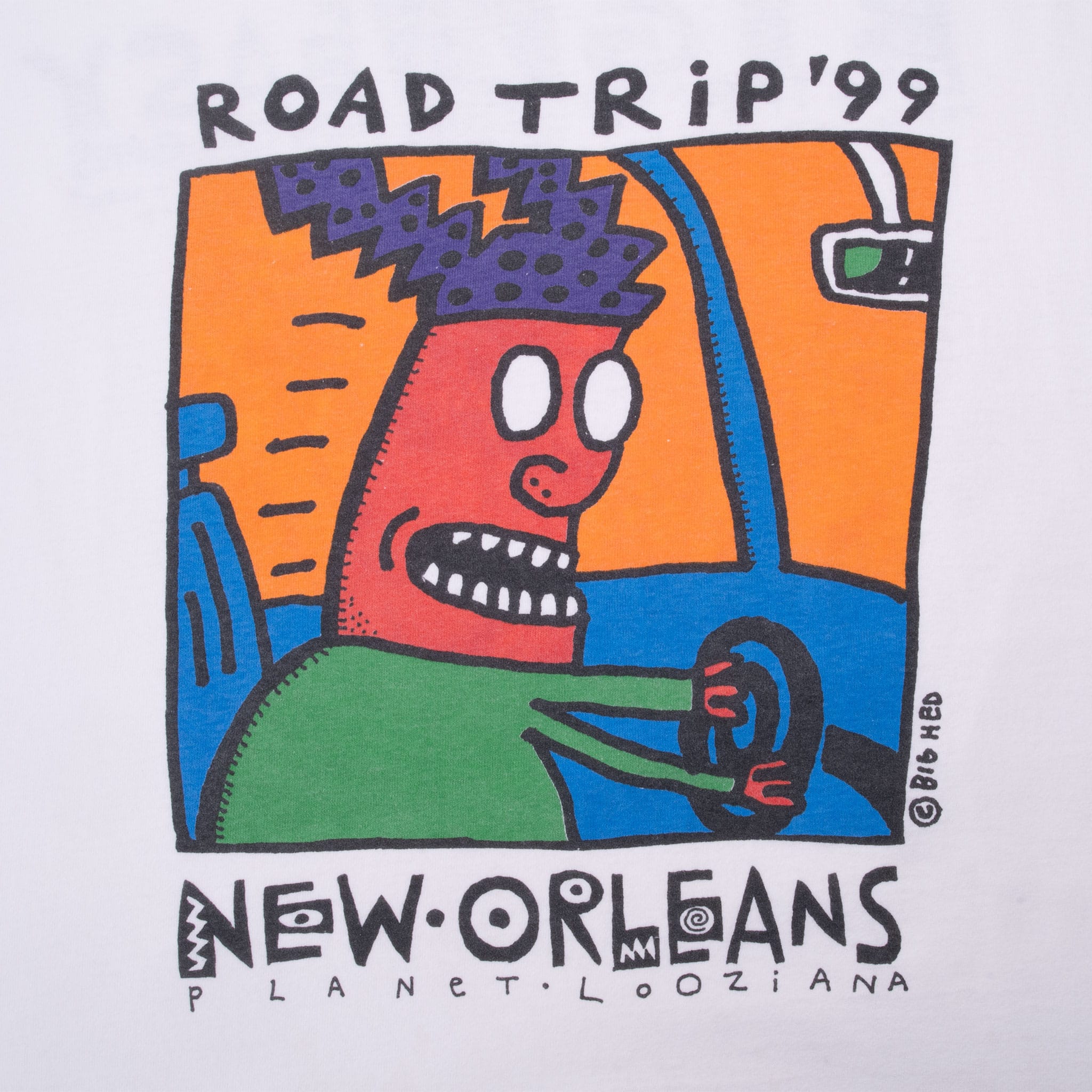 Vintage New Orleans Road Trip 1999 Big Hed Art Tee Shirt Size XL