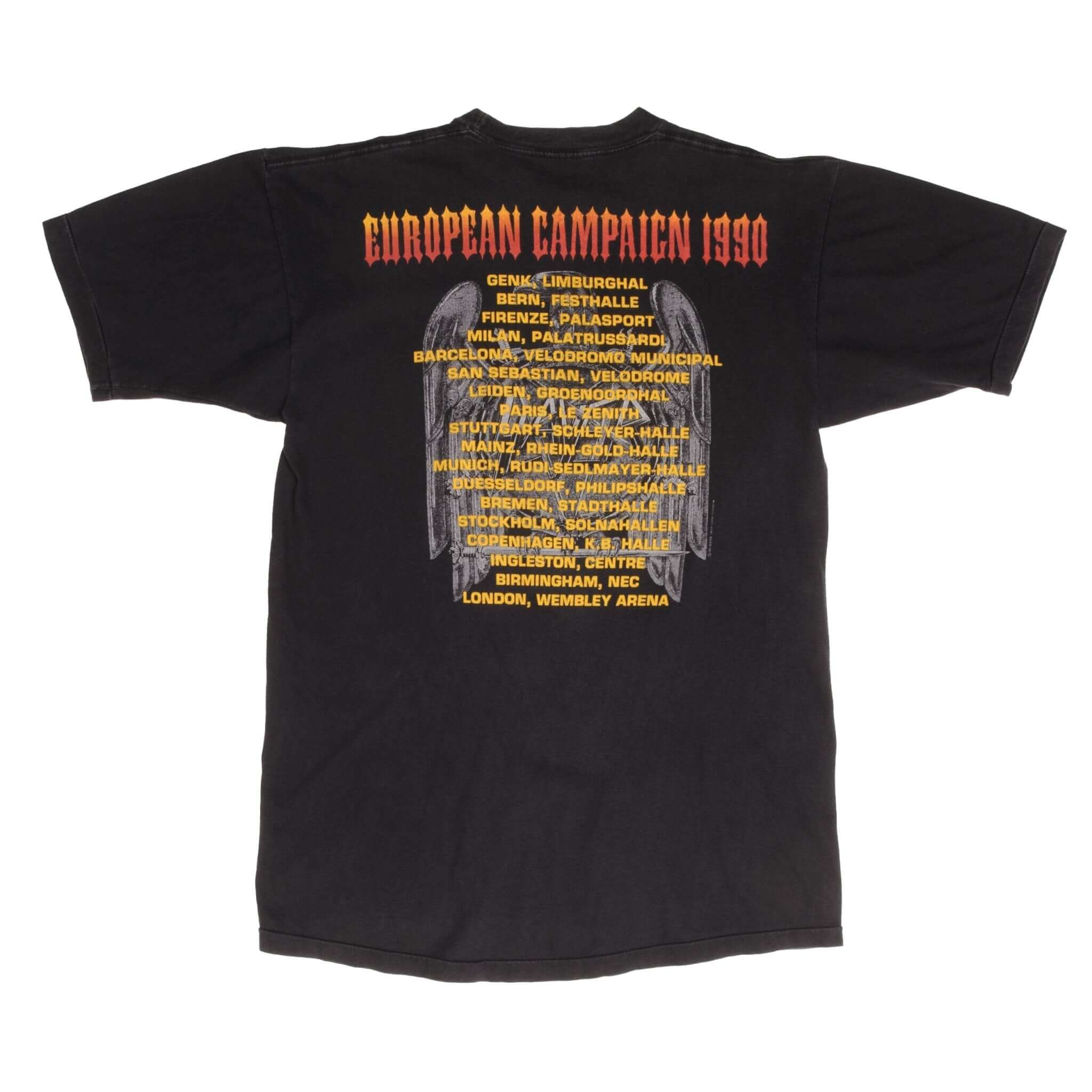 Vintage Slayer European Tour 1990 Tee Shirt Size Large With Single Stitch Sleeves