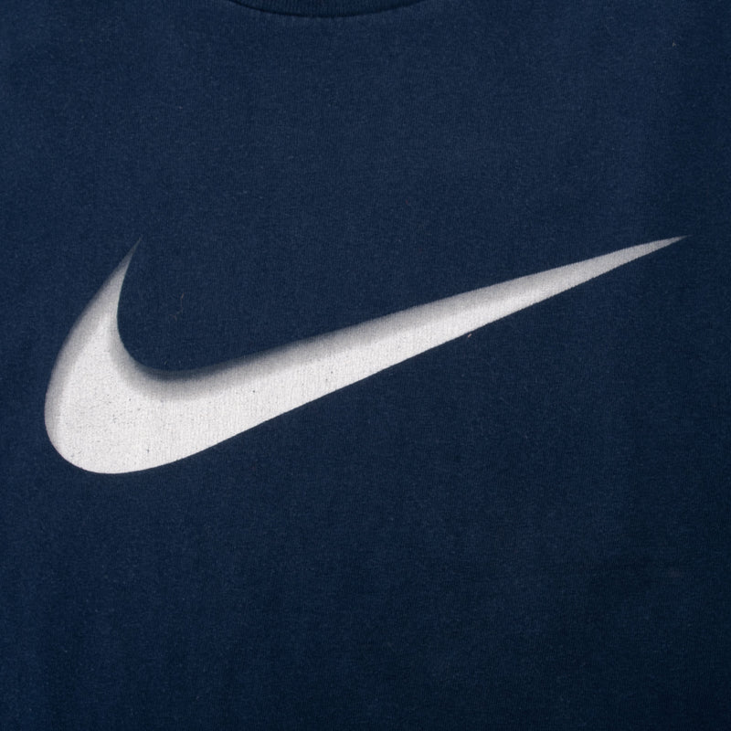 Vintage Nike Big Swoosh Blue Tee Shirt 1990S Size Medium Made In Usa