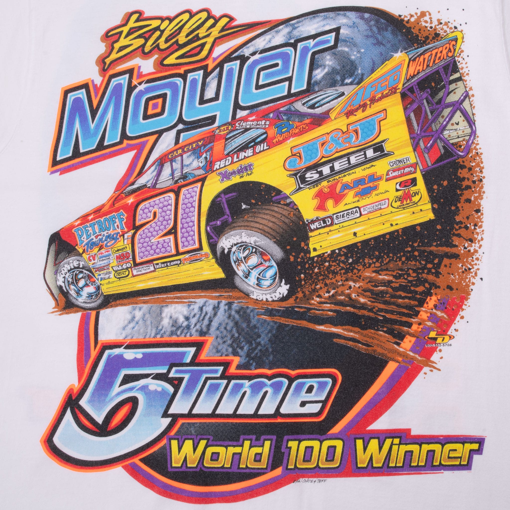 Vintage Racing Billy Moyer 5 Time World 100 Winner Tee Shirt 2000 Size Medium