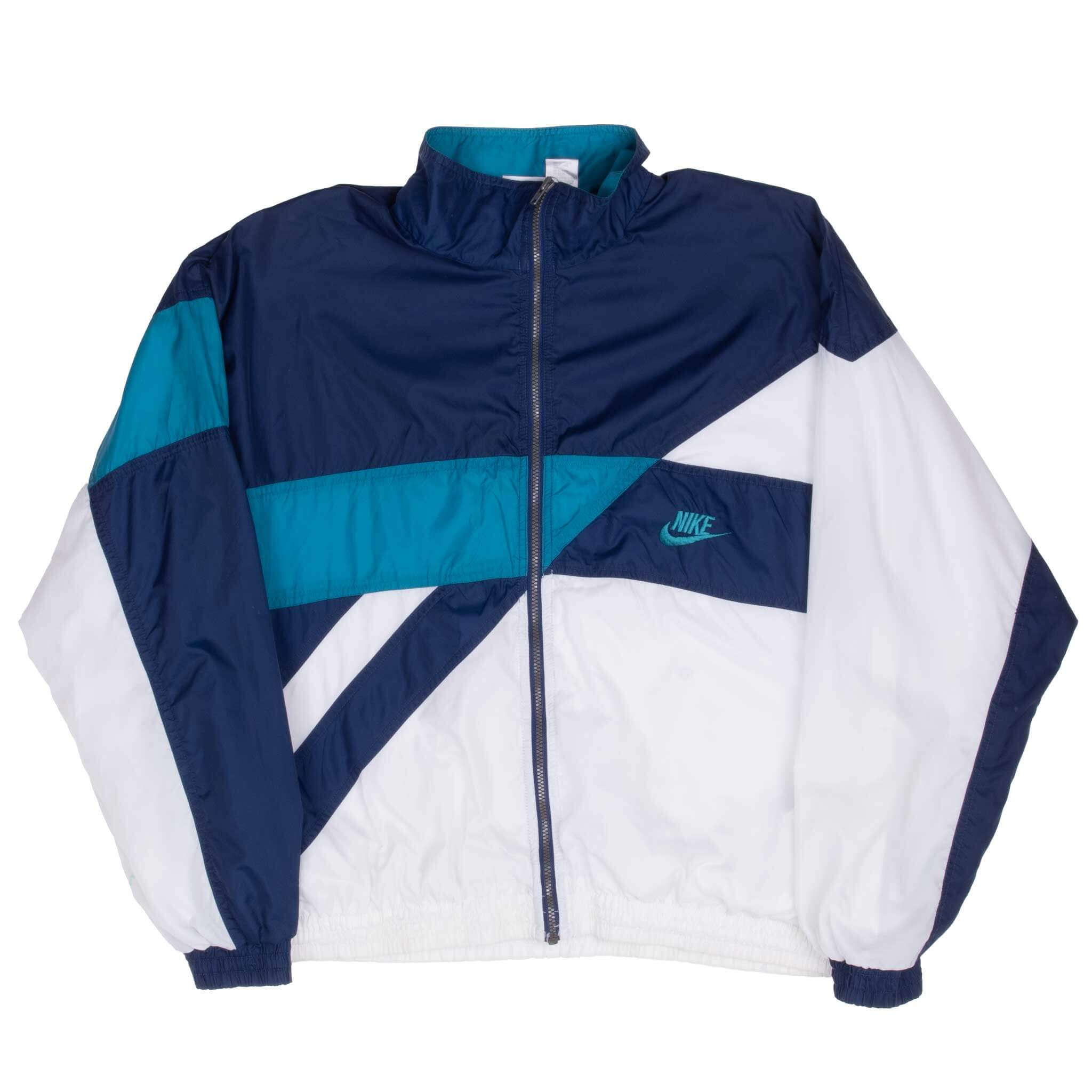 Vintage Nike Blue & White Windbreaker Jacket Late 1980S Size Medium