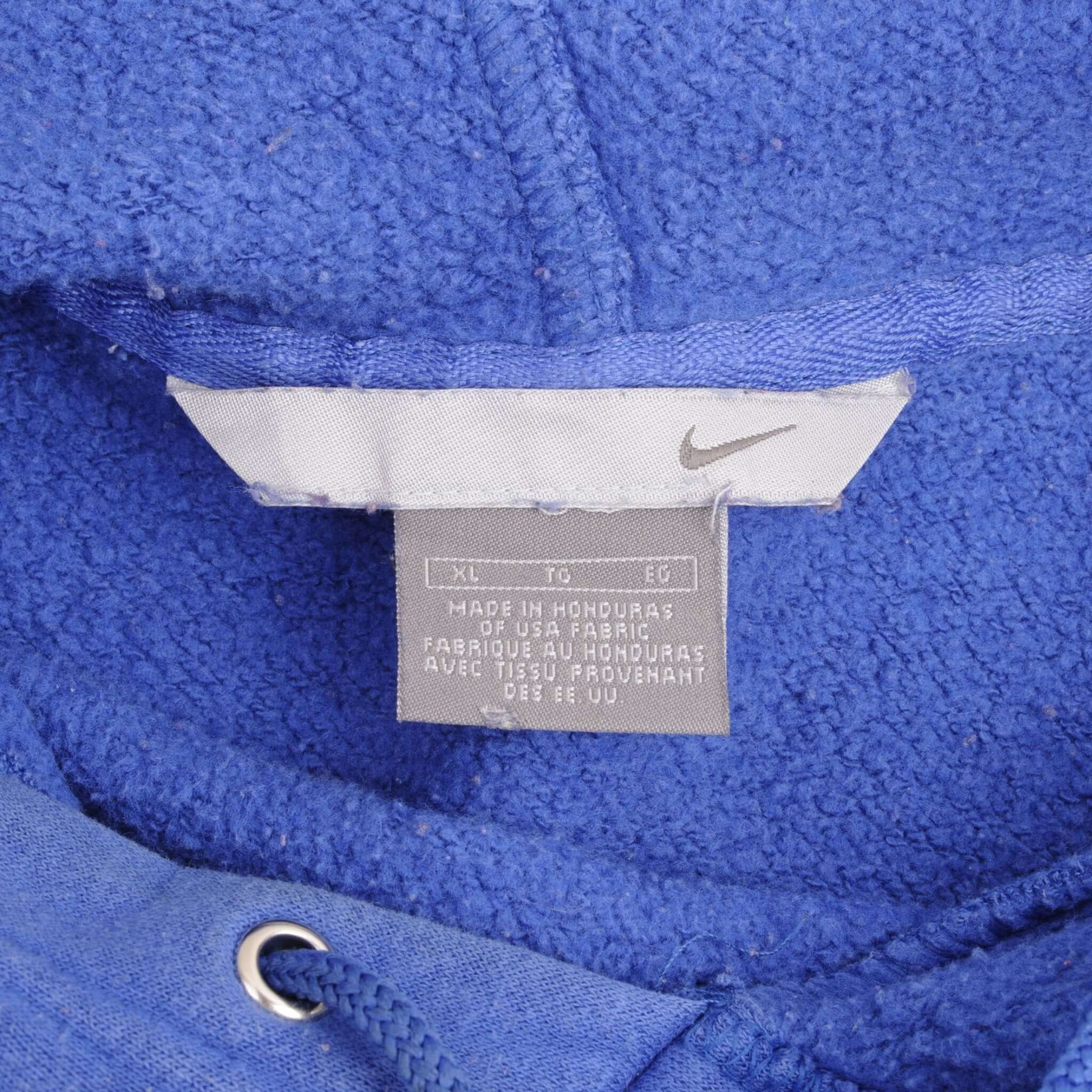 Vintage Nike Spellout Center Swoosh Blue Hoodie Sweatshirt 2000S Size XL