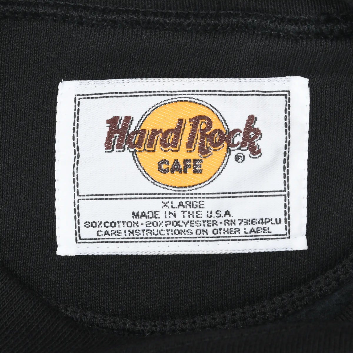 Hard Rock Cafe neck label showing XL and Made in the USA text