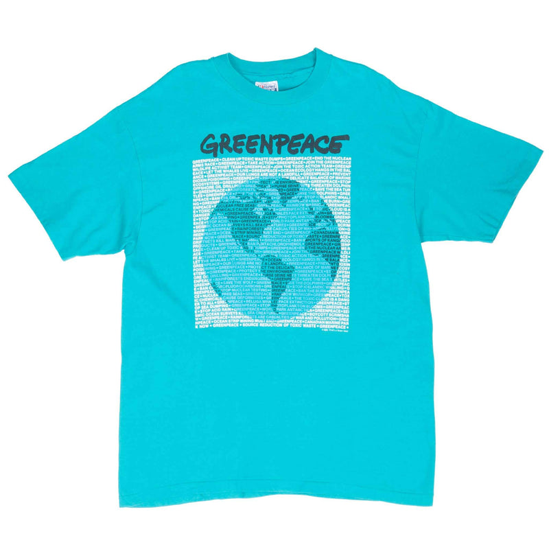 Vintage Green Peace 1989 Tee Shirt Size Large Made In Usa With Single Stitch Sleeves