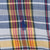 Close-up of navy and red Ralph Lauren pony embroidery on multicolor plaid fabric
