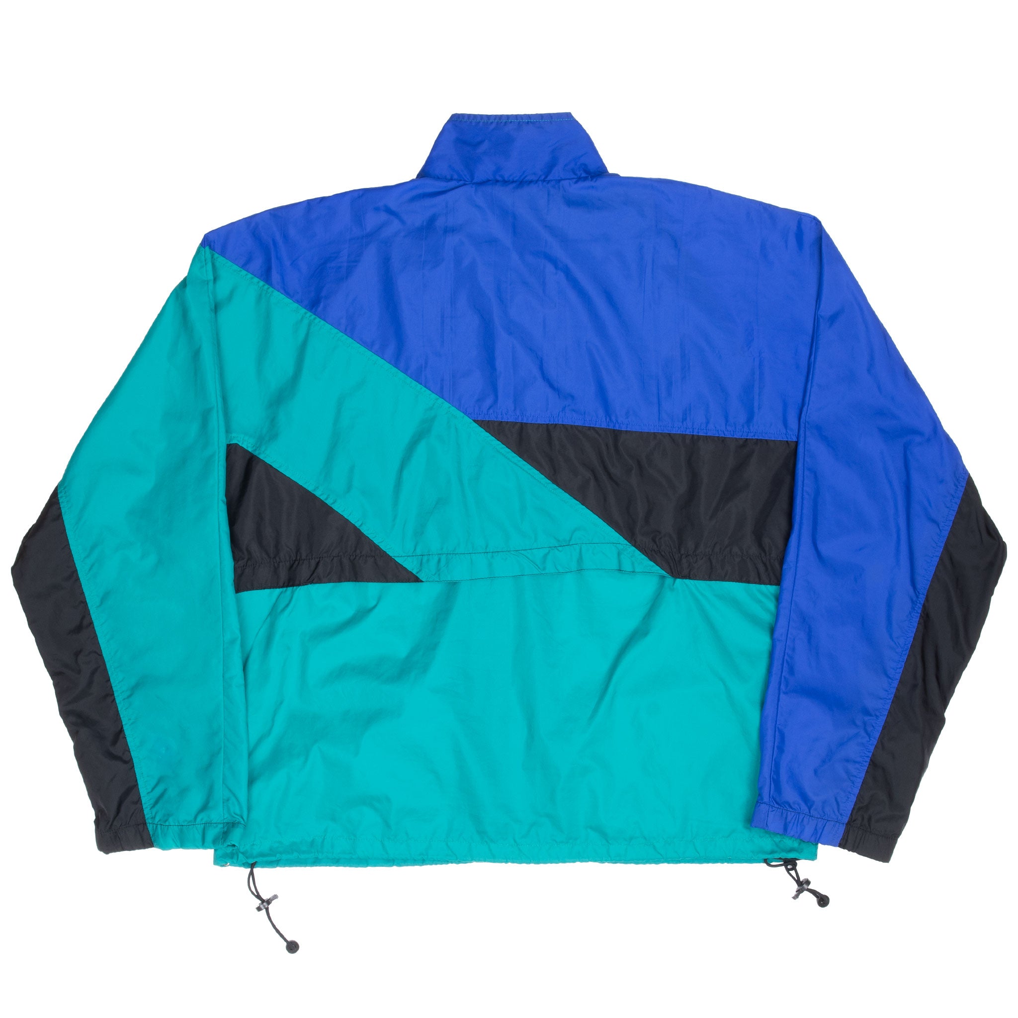 VINTAGE NIKE TEAL BLUE BLACK WINDBREAKER JACKET LATE 1980S LARGE