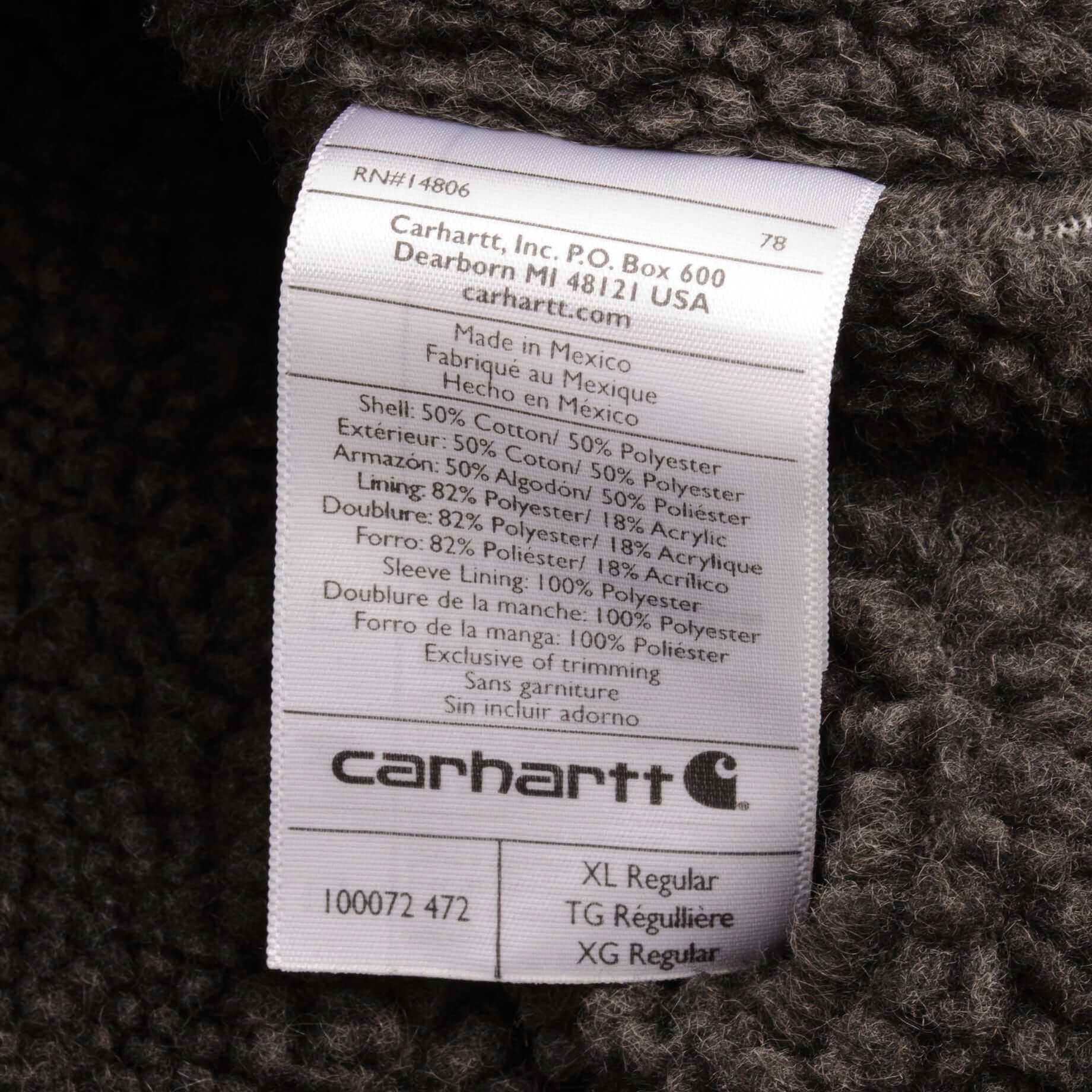 Vintage Carhartt Sherpa Lined Full Zip Navy Hoodie Sweatshirt Size XL