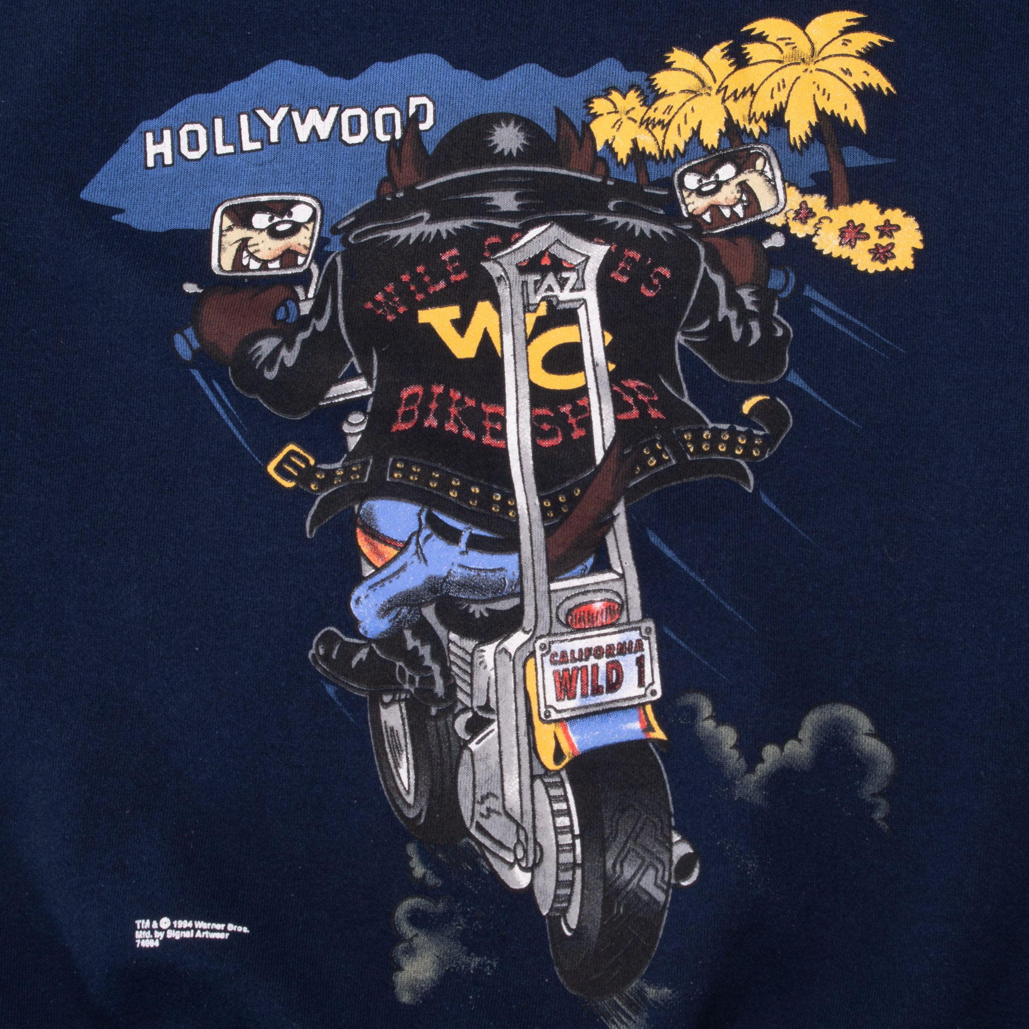 Vintage Looney Tunes Taz Biker Nyc Hollywood Sweatshirt 1994 Size Large