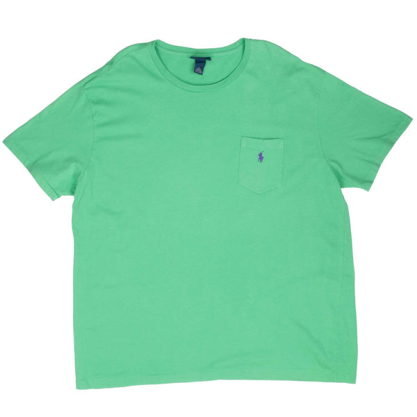 Vintage Polo Ralph Lauren Green Pocket Tee Shirt 1990S Size XL With Single Stitch Sleeves