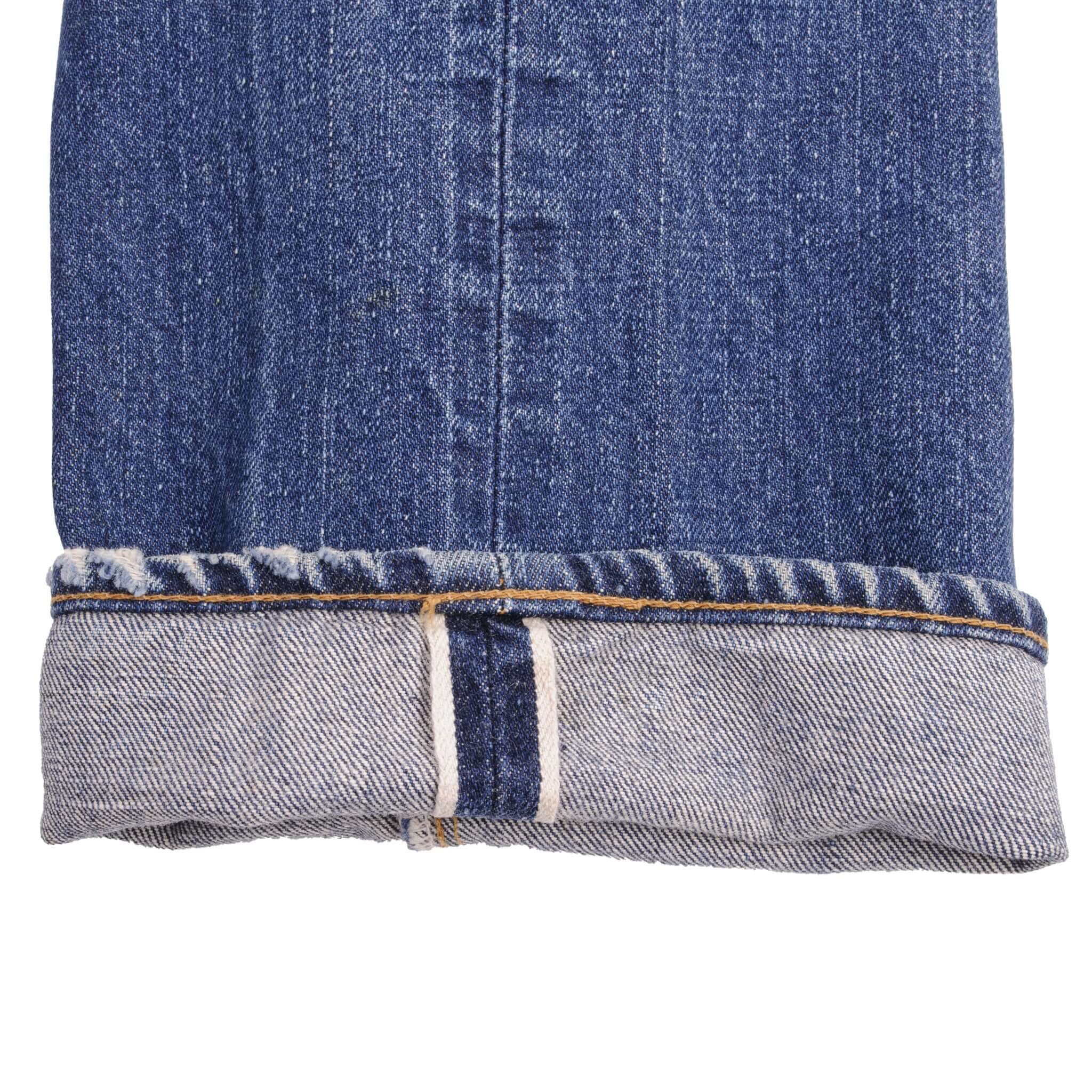 Beautiful Indigo Levis 501 Jeans with Redline and Big E 1970S Made in USA. AMAZING WASH with a medium blue wash, a nice contrast of light and medium blue with light whiskers.  SIZE ON TAG 30X31  ACTUAL Size 29x28  Back Button #6