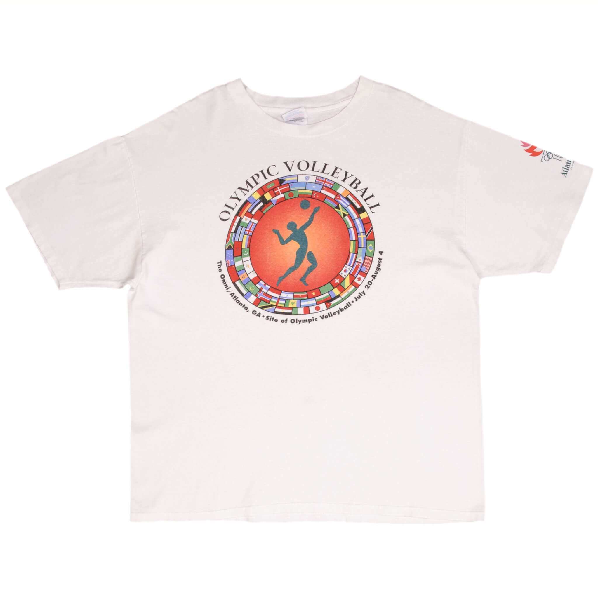 Vintage Atlanta Olympic Games 1996 Volleyball Tee Shirt Size XL Made In USA With Single Stitch Sleeves