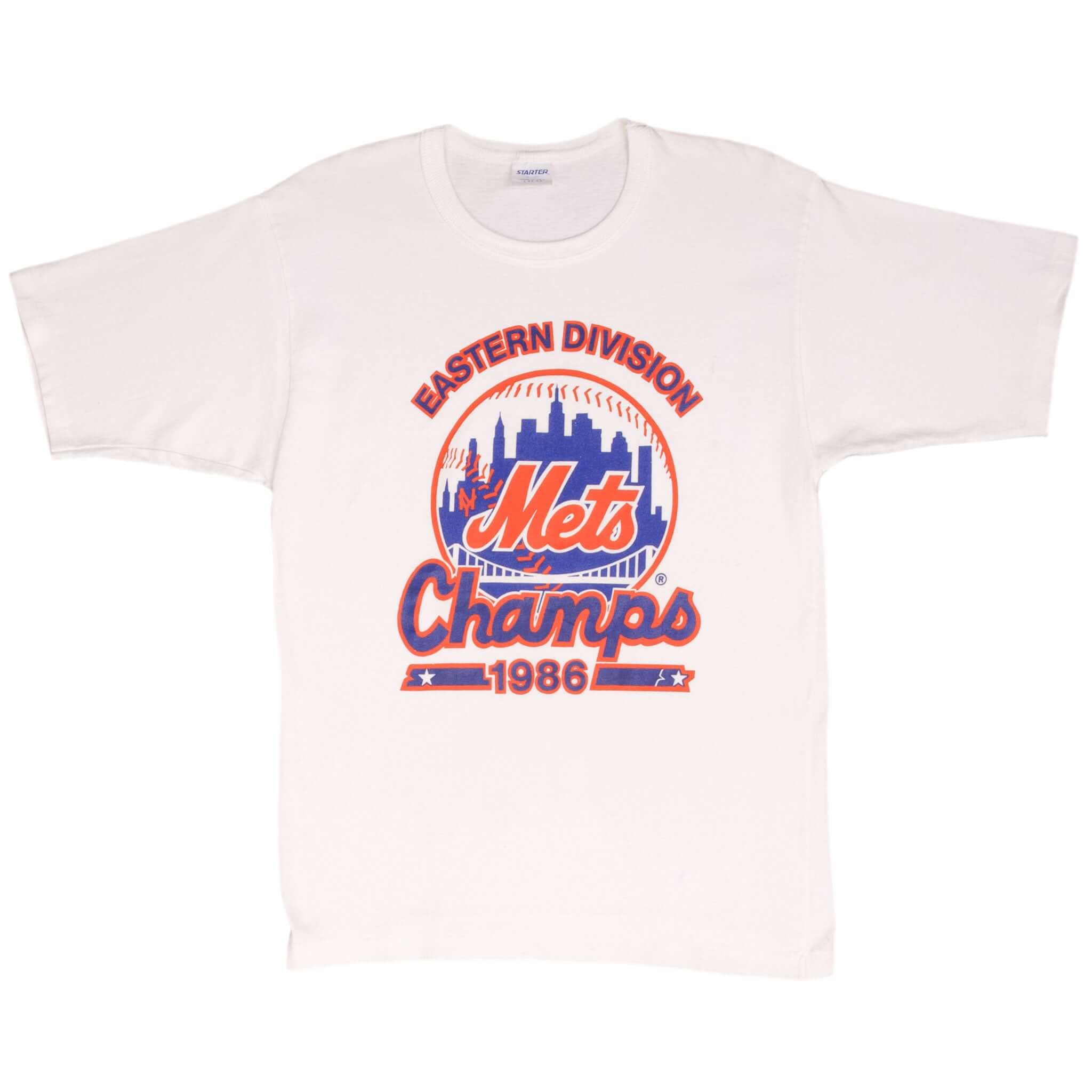 Vintage Mlb New York Mets Champions 1986 Tee Shirt Size Medium Made In Usa With Single Stitch Sleeves
