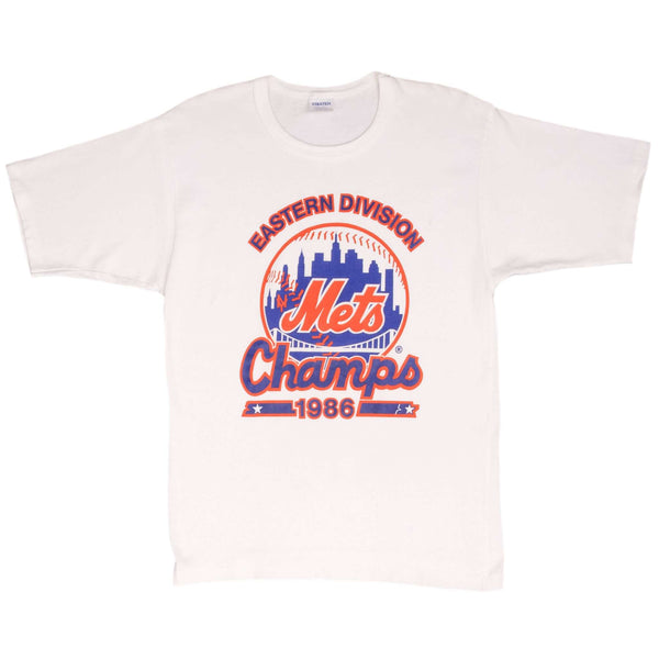 Vintage Mlb New York Mets Champions 1986 Tee Shirt Size Medium Made In Usa With Single Stitch Sleeves
