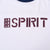 Close-up of burgundy Alpha Phi symbols and Spirit chest print on white fabric