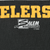 Close-up of yellow Steelers lettering and Salem Sportswear 1990 print