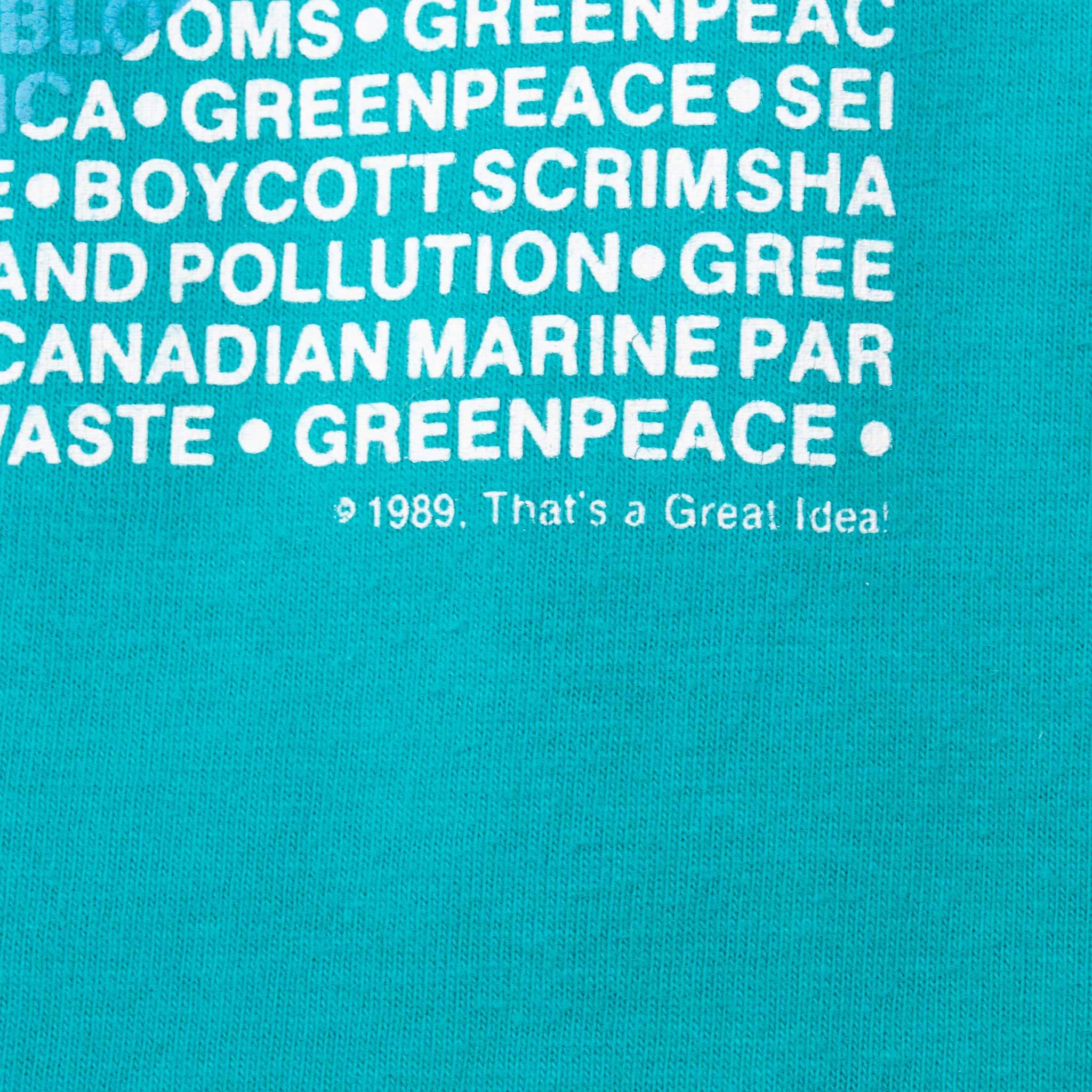 Vintage Green Peace 1989 Tee Shirt Size Large Made In Usa With Single Stitch Sleeves