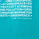 Vintage Green Peace 1989 Tee Shirt Size Large Made In Usa With Single Stitch Sleeves