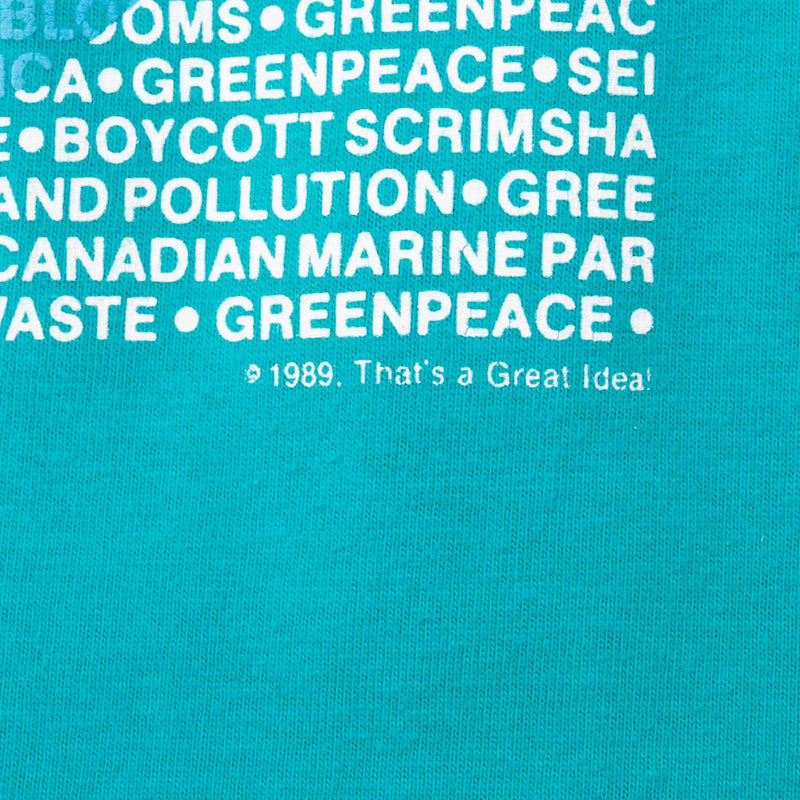 Vintage Green Peace 1989 Tee Shirt Size Large Made In Usa With Single Stitch Sleeves