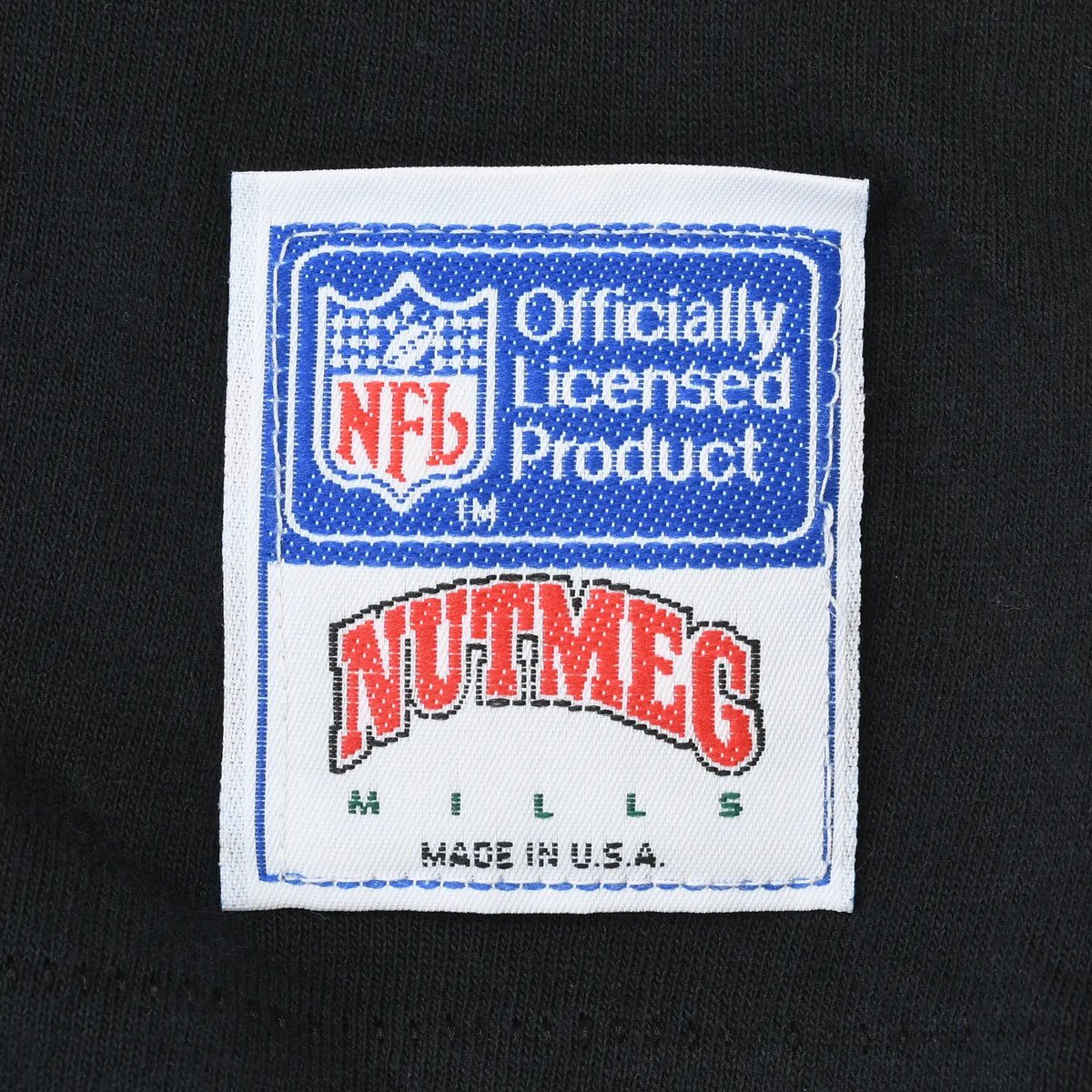 NFL Officially Licensed Product and Nutmeg Mills hem label marked Made in U.S.A.