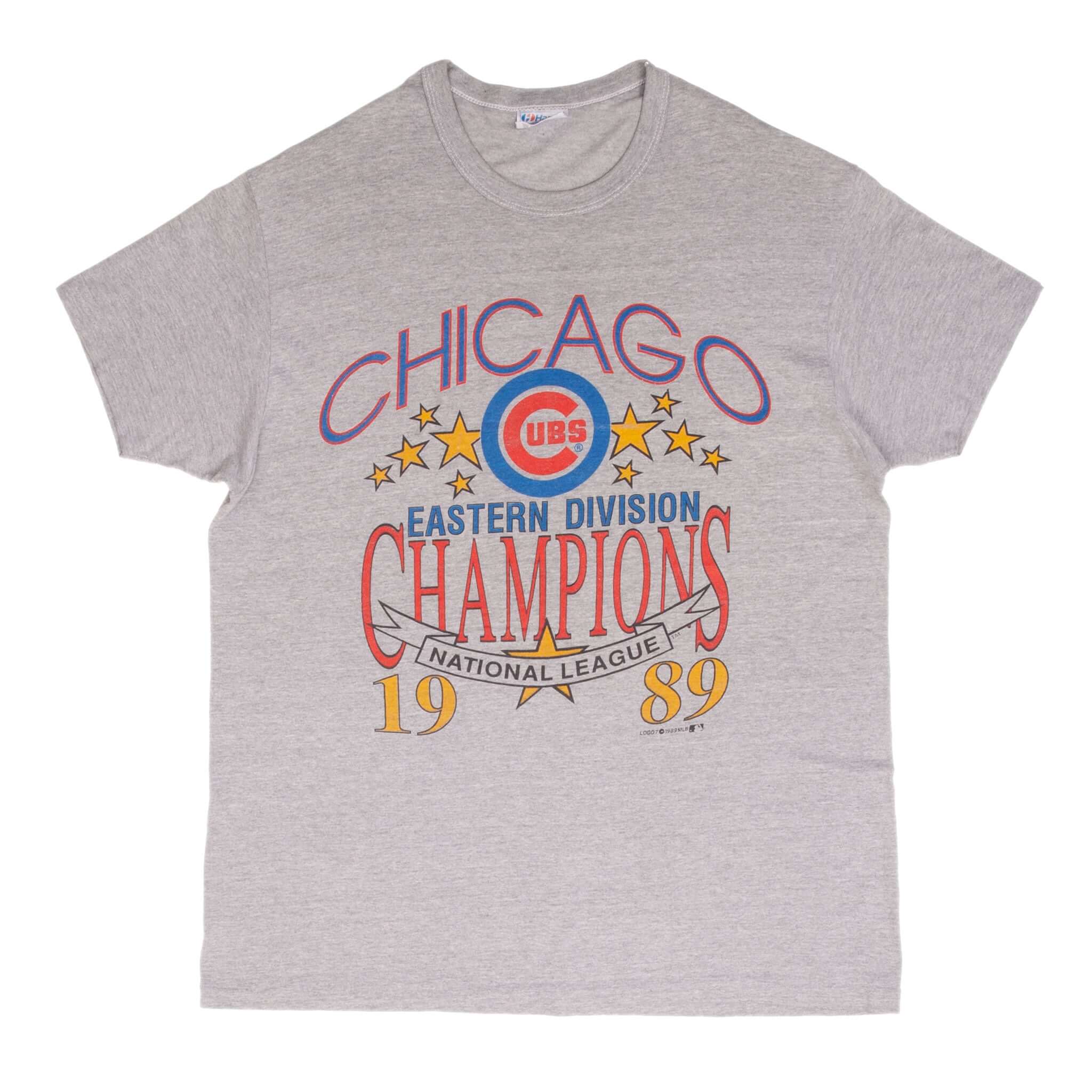 Vintage Mlb Chicago Cubs Eastern Division Champions 1989 Tee Shirt Size Large Made In Usa With Single Stitch Sleeves