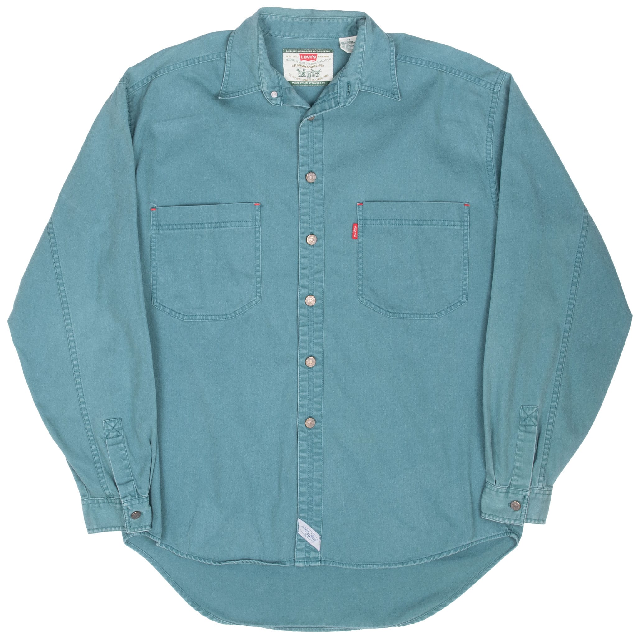 VINTAGE LEVIS RED TAB DENIM TEAL POCKET SHIRT 1990S MEDIUM
