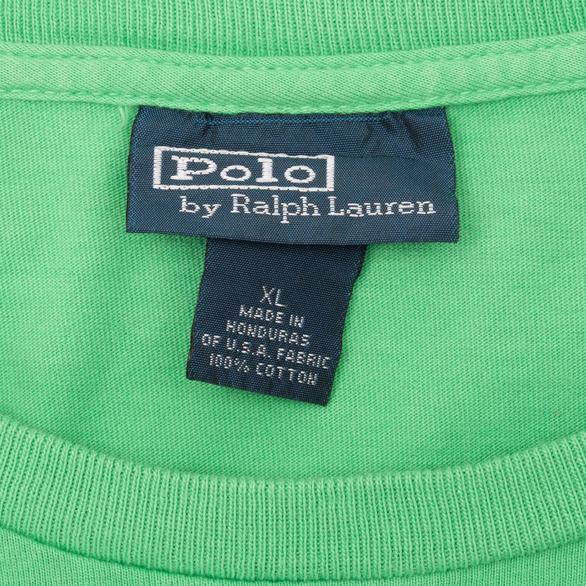Vintage Polo Ralph Lauren Green Pocket Tee Shirt 1990S Size XL With Single Stitch Sleeves