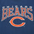 Close-up of orange and white Chicago Bears lettering and C logo on navy fabric
