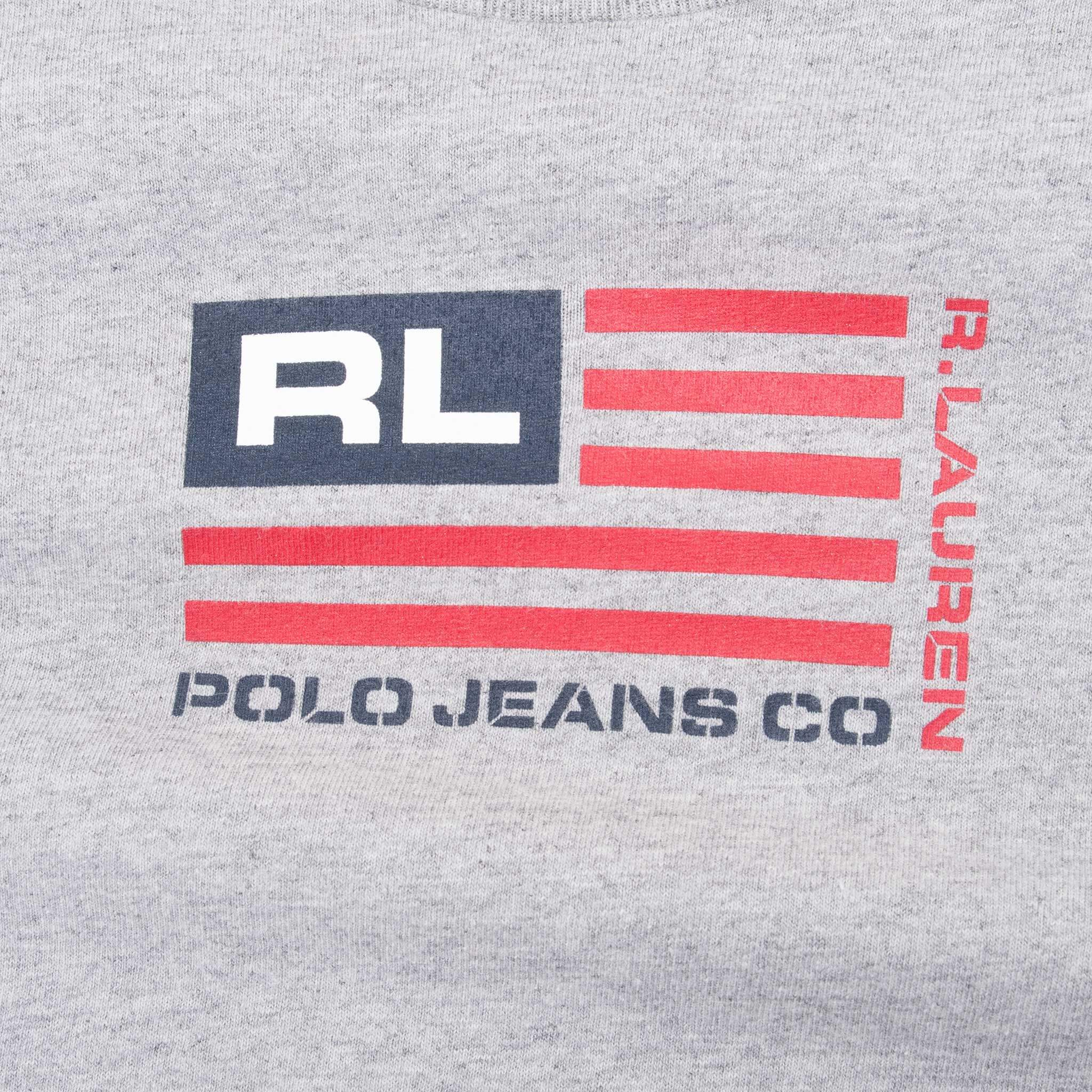 Vintage Ralph Lauren Polo Jeans Grey Sleeve Tee Shirt 1990S Size Large Made In Usa