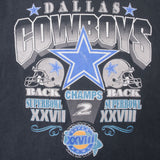  Vintage NFL Dallas Cowboys Back 2 Back Superbowl Champs 1994 Tee Shirt XL Made In Usa With Single Stitch Sleeves