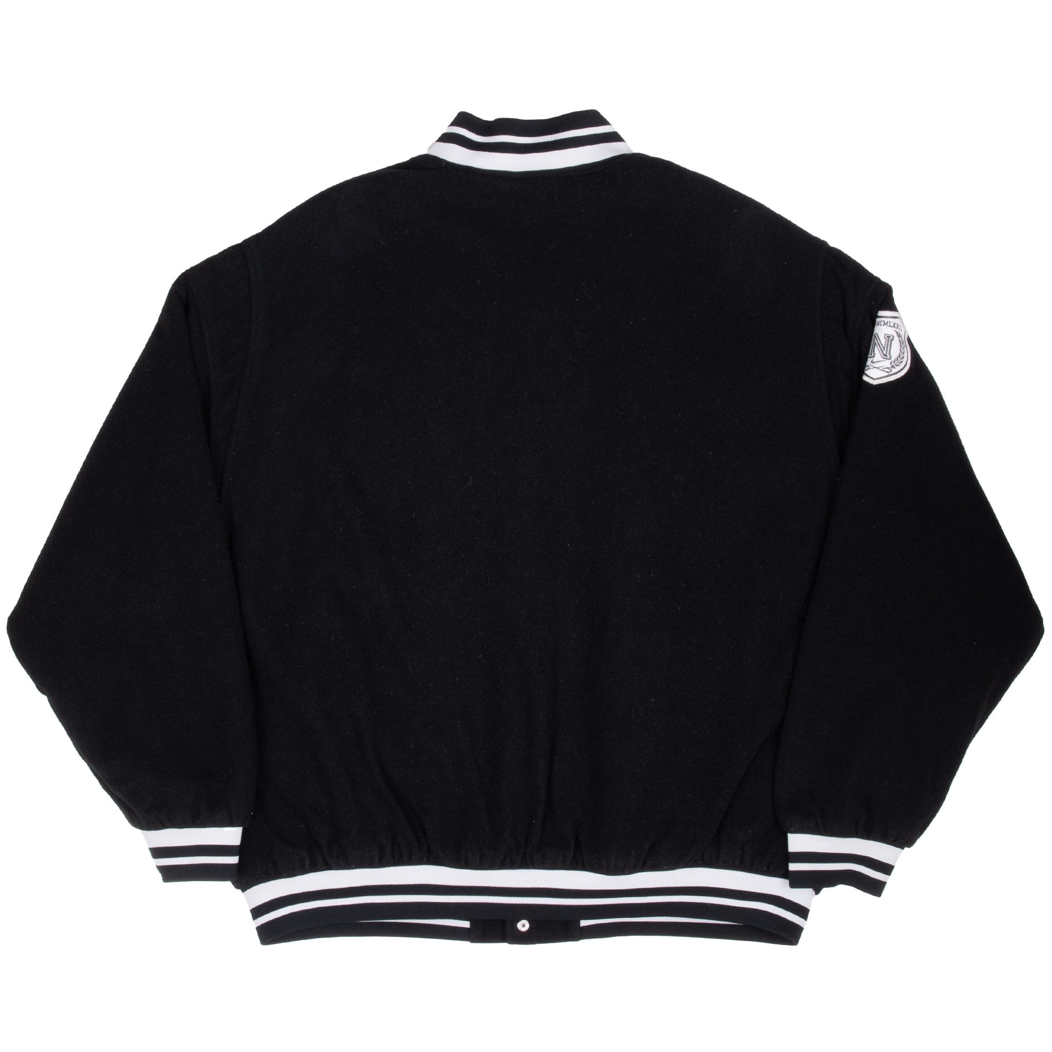 VINTAGE NIKE SWOOSH BLACK WOOL BOMBER VARSITY JACKET 2000S SIZE LARGE