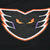 Close-up of Philadelphia Phantoms winged eyes logo on black jersey chest