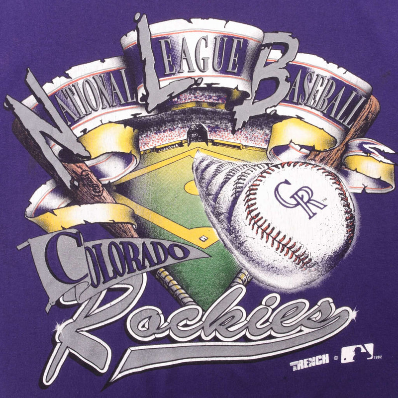 Vintage Purple MLB Colorado Rockies Tee Shirt 1991 Size Medium Made In USA With Single Stitch Sleeves