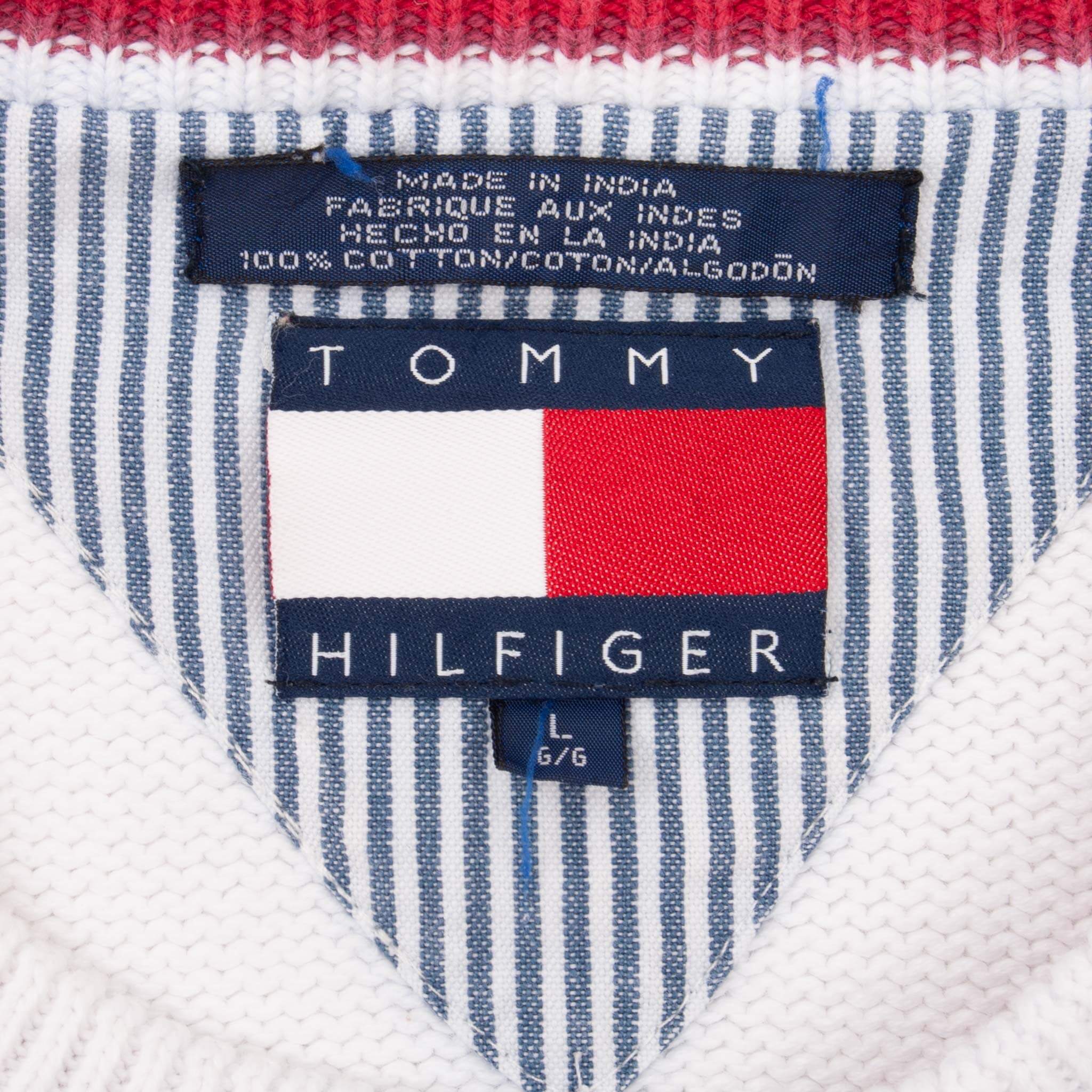 Vintage Tommy Hilfiger 1990S White Knit Sweatshirt Size Large