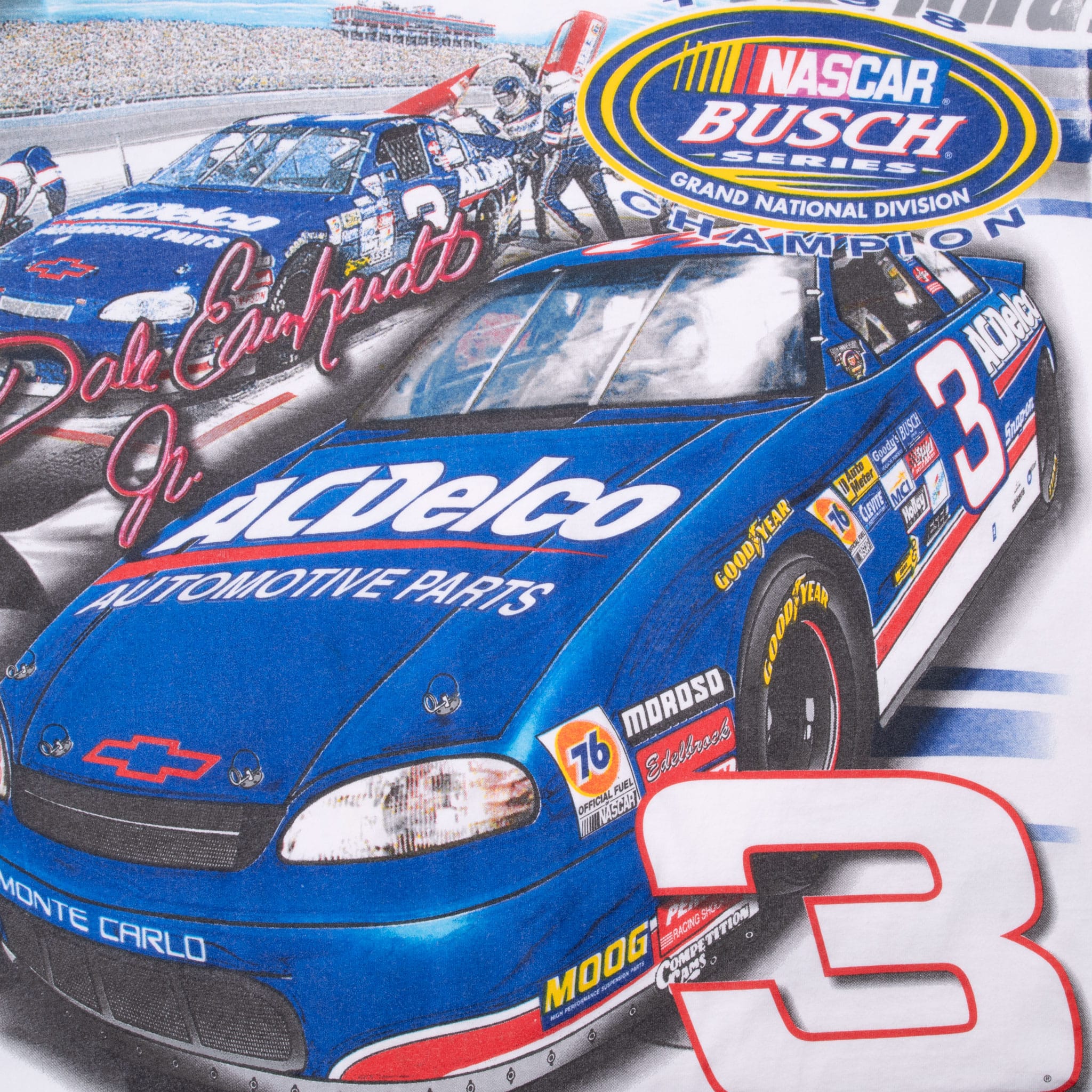 VINTAGE NASCAR DALE EARNHARDT JR 1998 CHAMPION AOP TEE SHIRT LARGE MADE IN USA