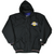 Front of black Los Angeles Lakers Starter hooded jacket with snap and zip closure