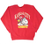 Full front view of red Chiefs sweatshirt featuring Snoopy and Woodstock graphic